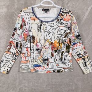 Carre Noir Colorful Abstract Print‎ Art To Wear Women's Top Relaxed Size S